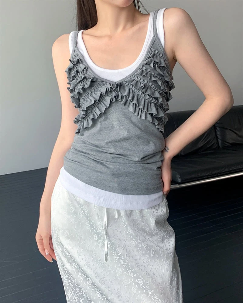 Person - Korean Women Fashion - #pursuepretty - CC Frill Sleeveless Top - 11