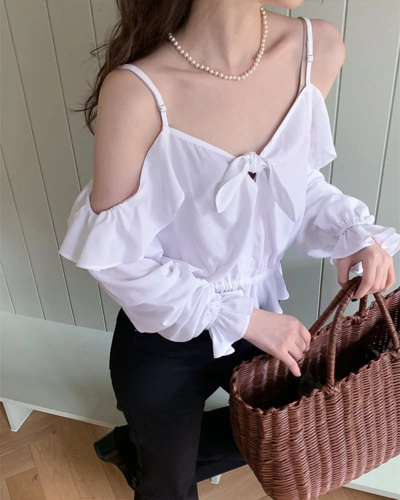 Person - Korean Women Fashion - #restrostyle - Off-Shoulder Frill Blouse - 8
