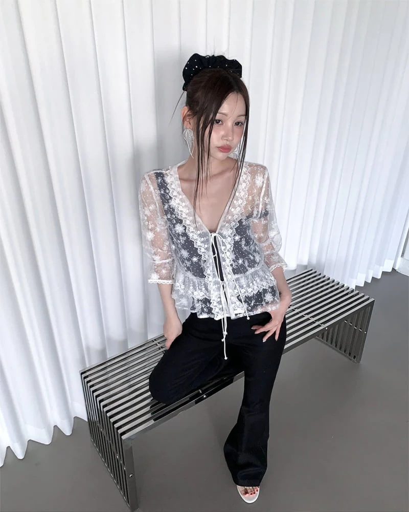 Person - Korean Women Fashion - #restrostyle - Floral Embroidered Cardigan - 9