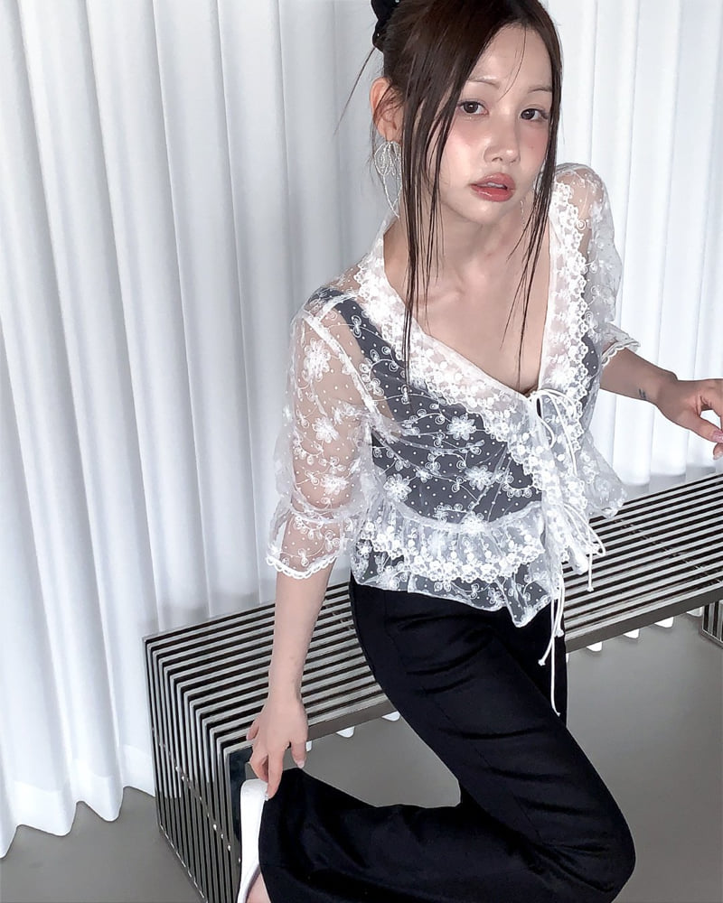 Person - Korean Women Fashion - #vintagekidsstyle - Floral Embroidered Cardigan - 7