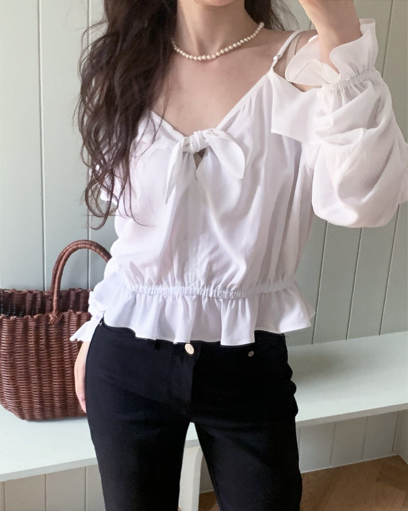Person - Korean Women Fashion - #momslook - Off-Shoulder Frill Blouse - 4