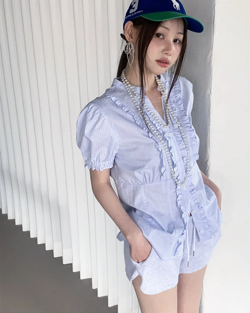 Person - Korean Women Fashion - #womensfashion - V-Neck Frill Blouse - 7