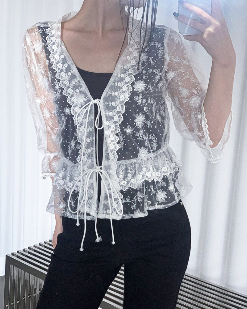 Person - Korean Women Fashion - #womensfashion - Floral Embroidered Cardigan - 5