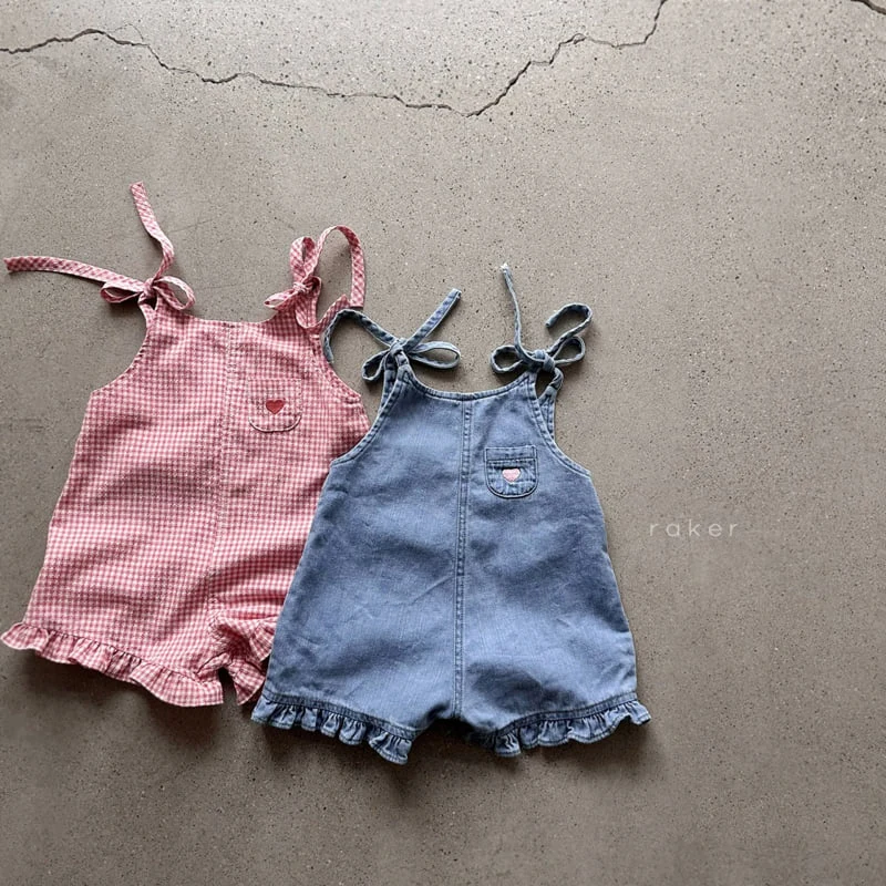 Raker - Korean Children Fashion - #childrensboutique - Heart Embroidered Jumpsuit