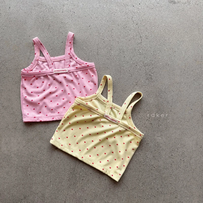 Raker - Korean Children Fashion - #toddlerclothing - Heart Ribbed Strap Sleeveless Top - 2