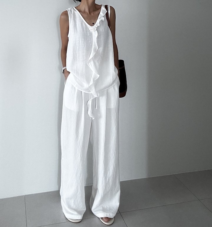 Ripple - Korean Women Fashion - #momslook - Linen-Look Vest - 2