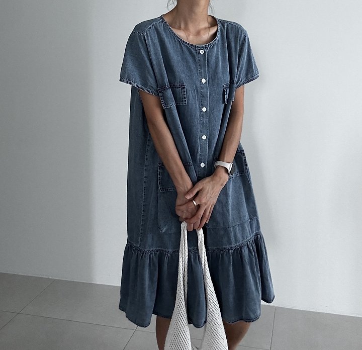 Ripple - Korean Women Fashion - #momslook - Ruffled Tencel Denim Dress - 7
