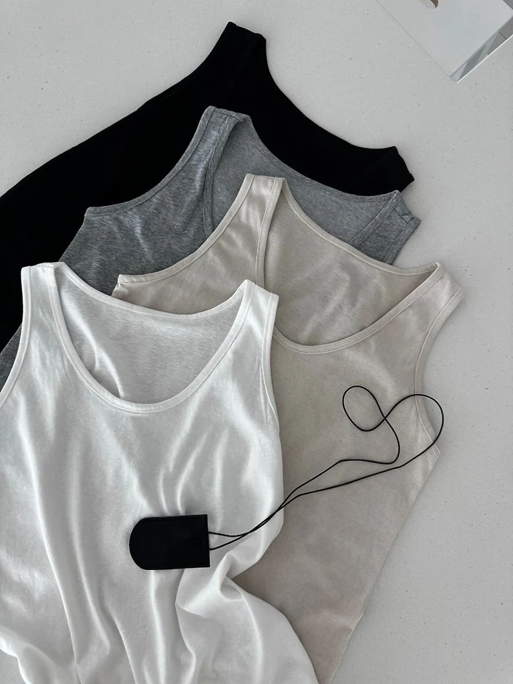 Ripple - Korean Women Fashion - #momslook - Scoop Neck Mercerized Sleeveless Top