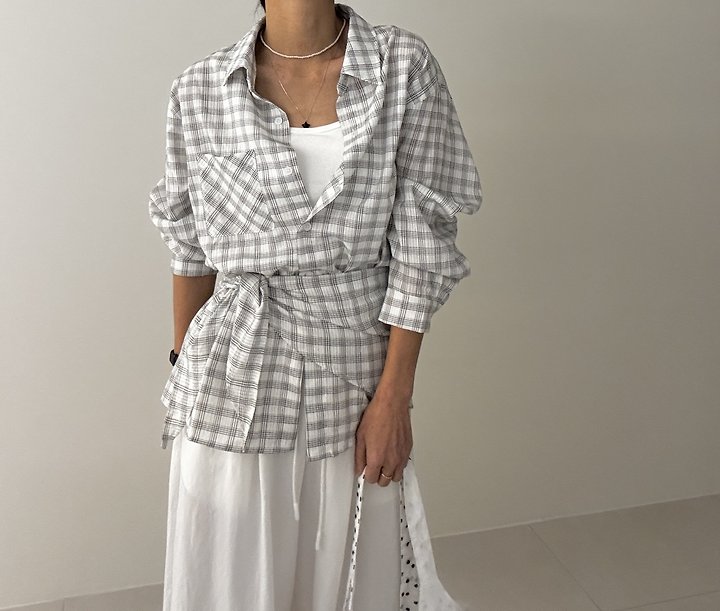 Ripple - Korean Women Fashion - #womensfashion - Modern Check Shirt - 4