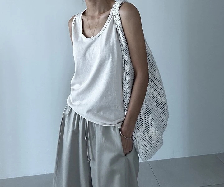 Ripple - Korean Women Fashion - #pursuepretty - Scoop Neck Mercerized Sleeveless Top - 5
