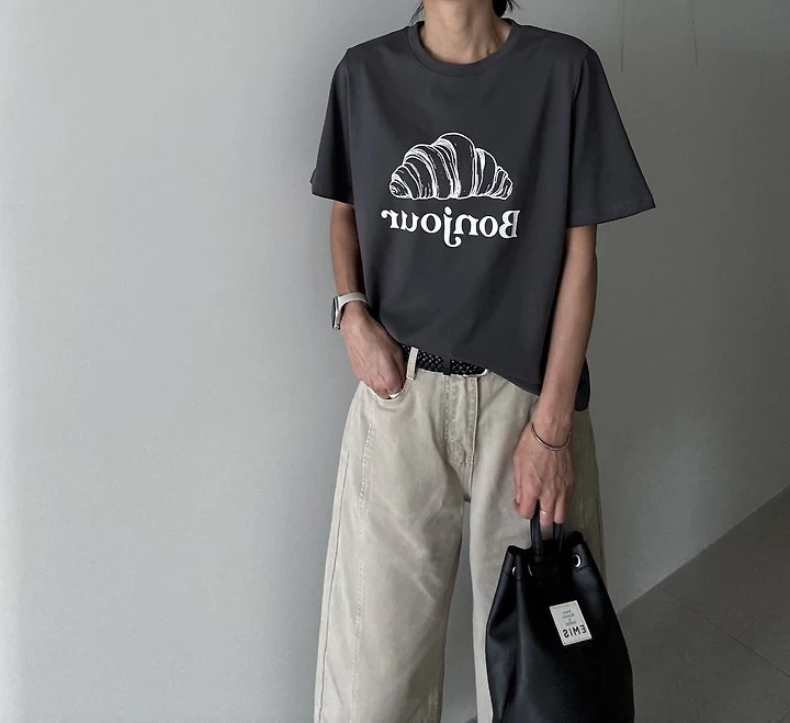 Ripple - Korean Women Fashion - #restrostyle - Croissant Tee - 2