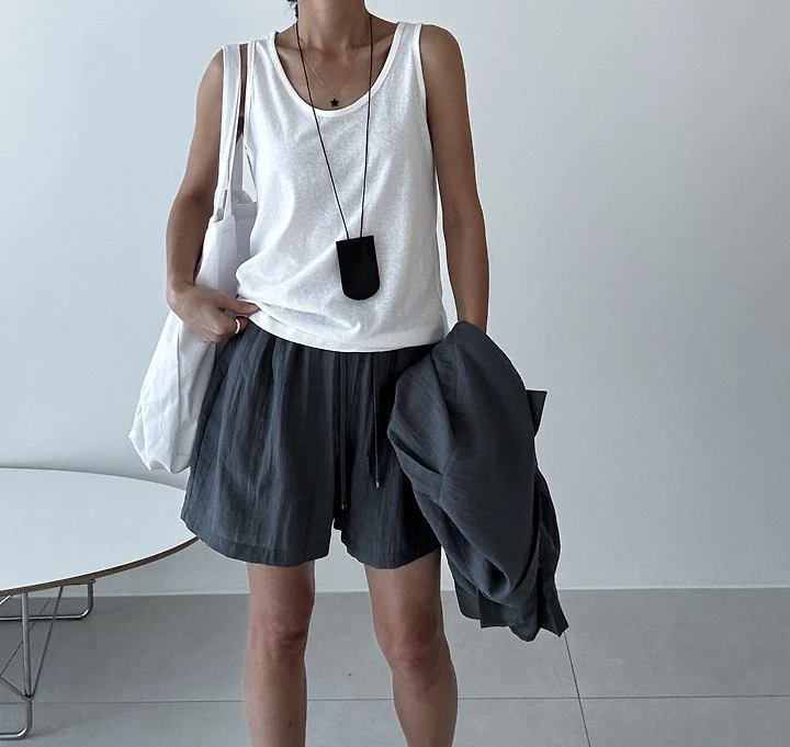 Ripple - Korean Women Fashion - #romanticstyle - Scoop Neck Mercerized Sleeveless Top - 7