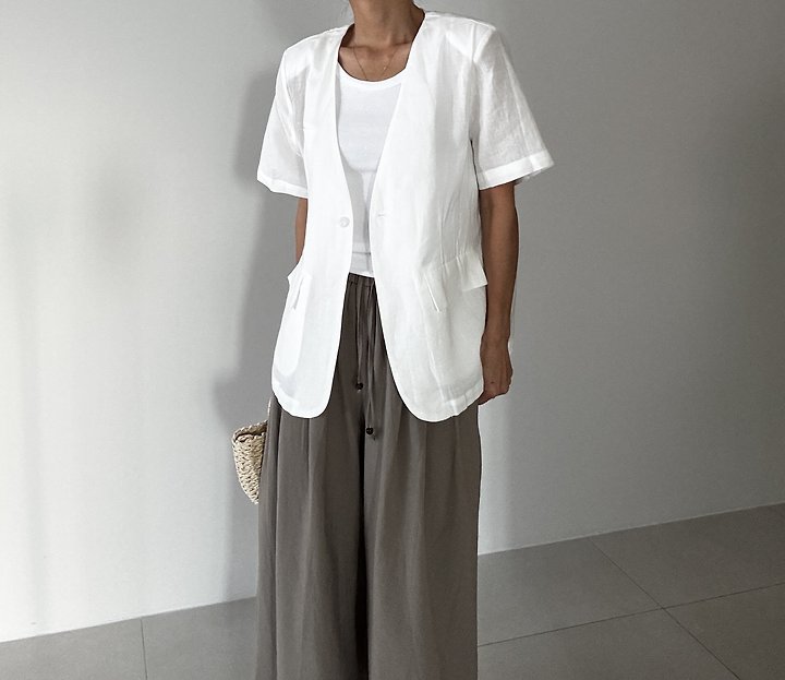 Ripple - Korean Women Fashion - #shopsmall - Bijou Linen Jacket - 12