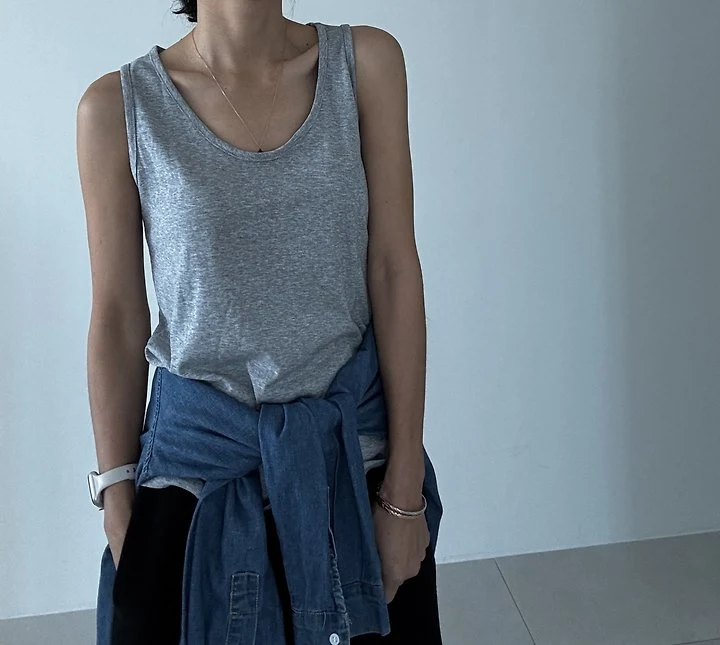 Ripple - Korean Women Fashion - #thatsdarling - Scoop Neck Mercerized Sleeveless Top - 9