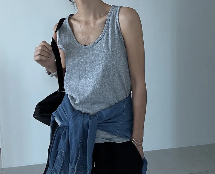 Ripple - Korean Women Fashion - #thelittlethings - Scoop Neck Mercerized Sleeveless Top - 10