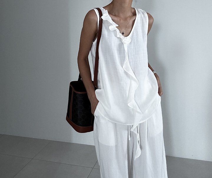 Ripple - Korean Women Fashion - #womensfashion - Linen-Look Vest - 3