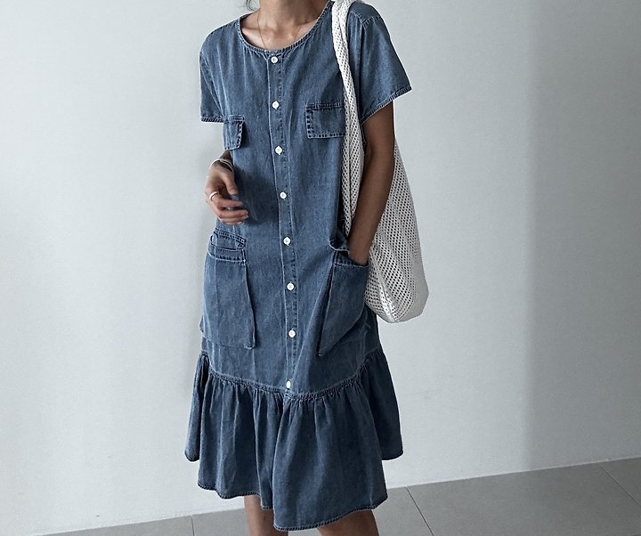 Ripple - Korean Women Fashion - #womensfashion - Ruffled Tencel Denim Dress - 2