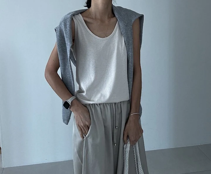 Ripple - Korean Women Fashion - #womensfashion - Scoop Neck Mercerized Sleeveless Top - 2