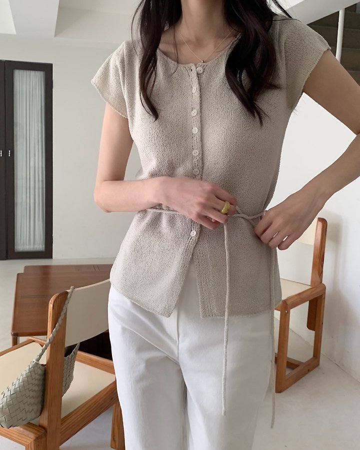 Something Else - Korean Women Fashion - #momslook - Rave Short-Sleeve Strap Knit Top - 10