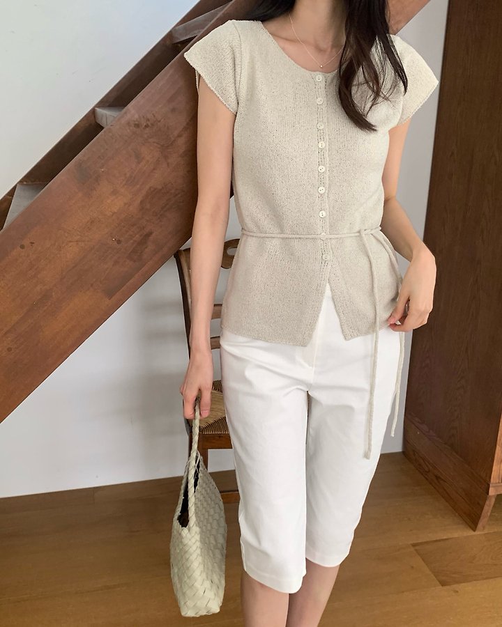 Something Else - Korean Women Fashion - #momslook - Rave Short-Sleeve Strap Knit Top - 12