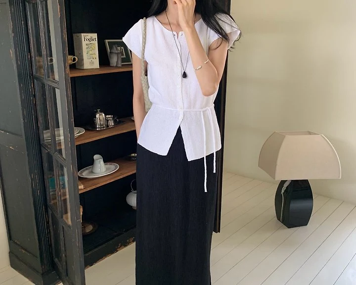 Something Else - Korean Women Fashion - #womensfashion - Rave Short-Sleeve Strap Knit Top - 4