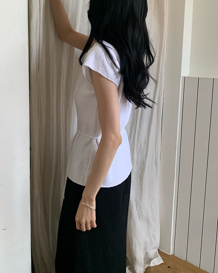 Something Else - Korean Women Fashion - #momslook - Rave Short-Sleeve Strap Knit Top - 6