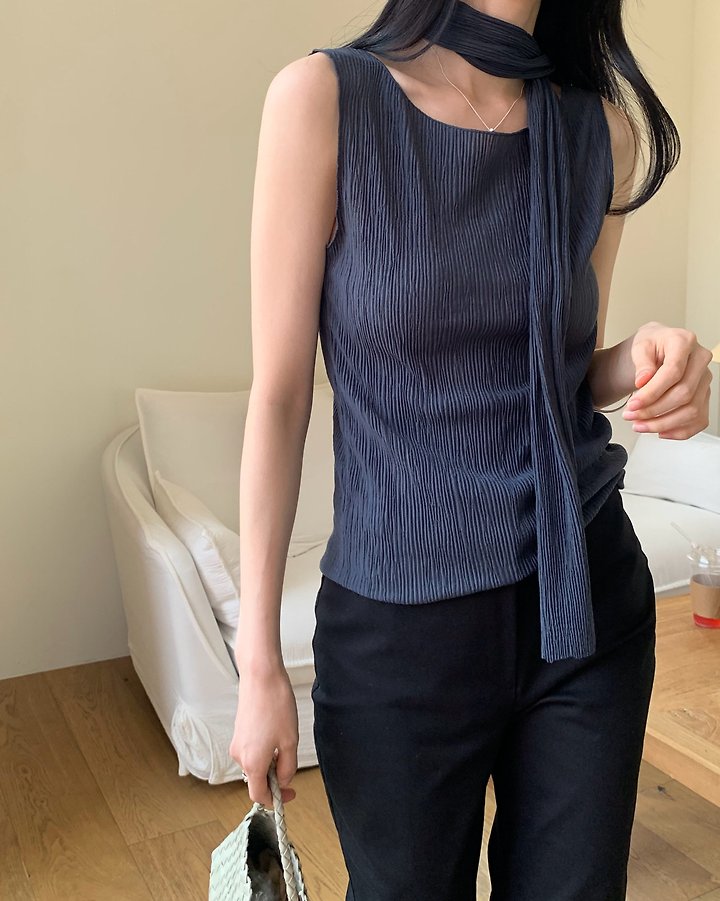 Something Else - Korean Women Fashion - #momslook - Amor Pleated Sleeveless Top - 10