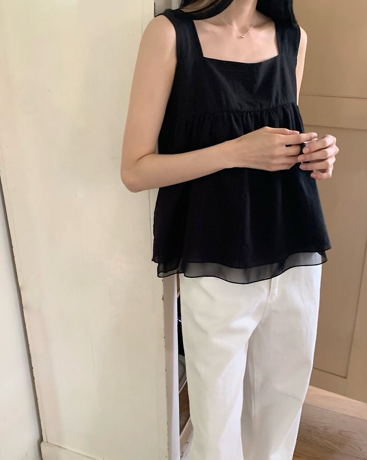 Something Else - Korean Women Fashion - #momslook - Falling Square-Neck Sleeveless Blouse - 6