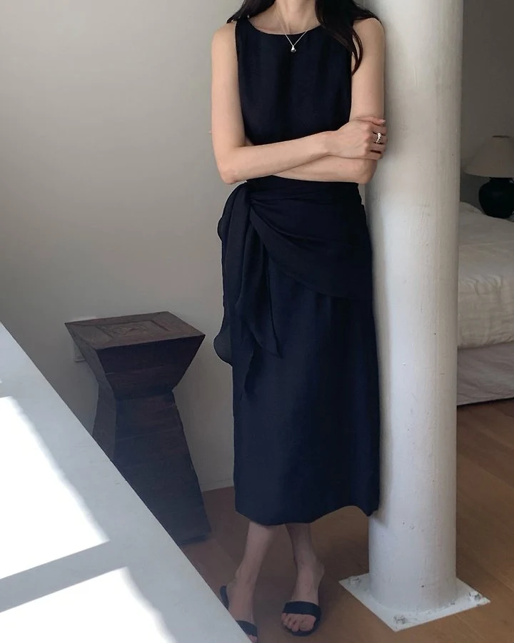 Something Else - Korean Women Fashion - #momslook - Sage Boat-Neck Wrap One-piece - 3