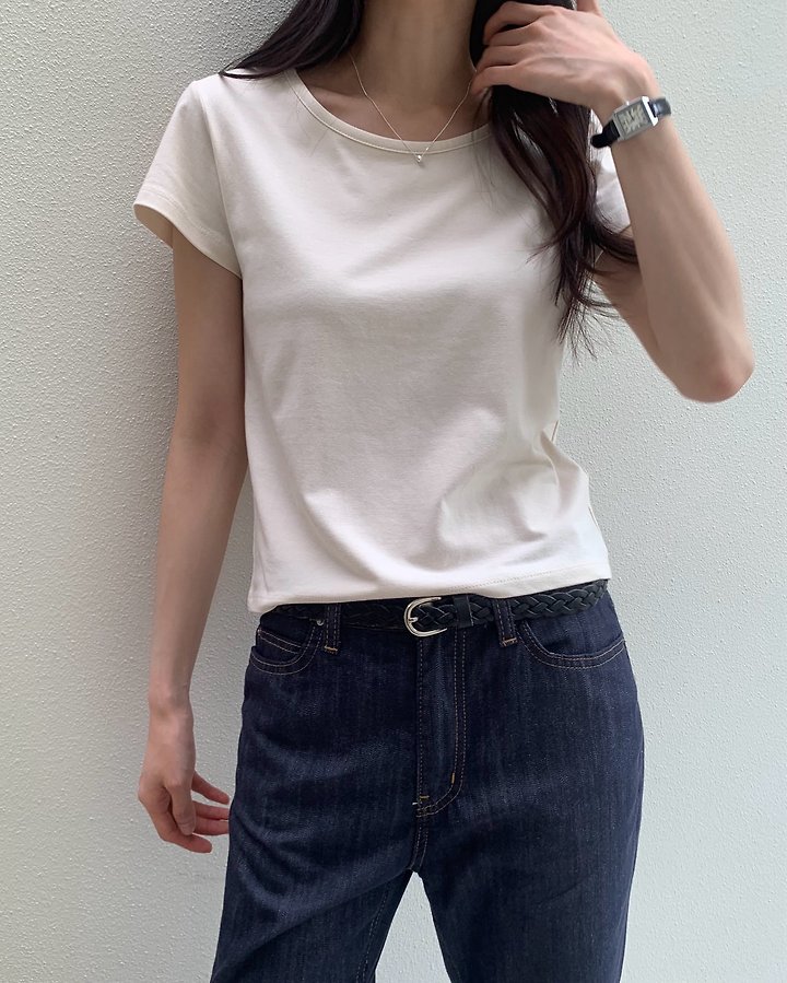 Something Else - Korean Women Fashion - #momslook - Beginning Round-Neck Short-Sleeve Tee - 10