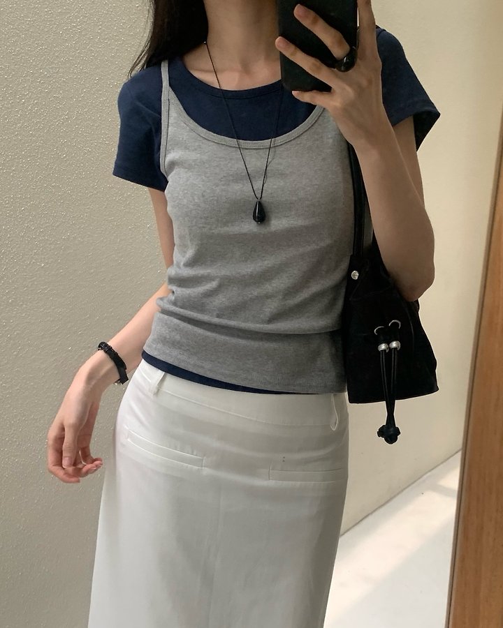 Something Else - Korean Women Fashion - #momslook - Beginning Round-Neck Short-Sleeve Tee - 6