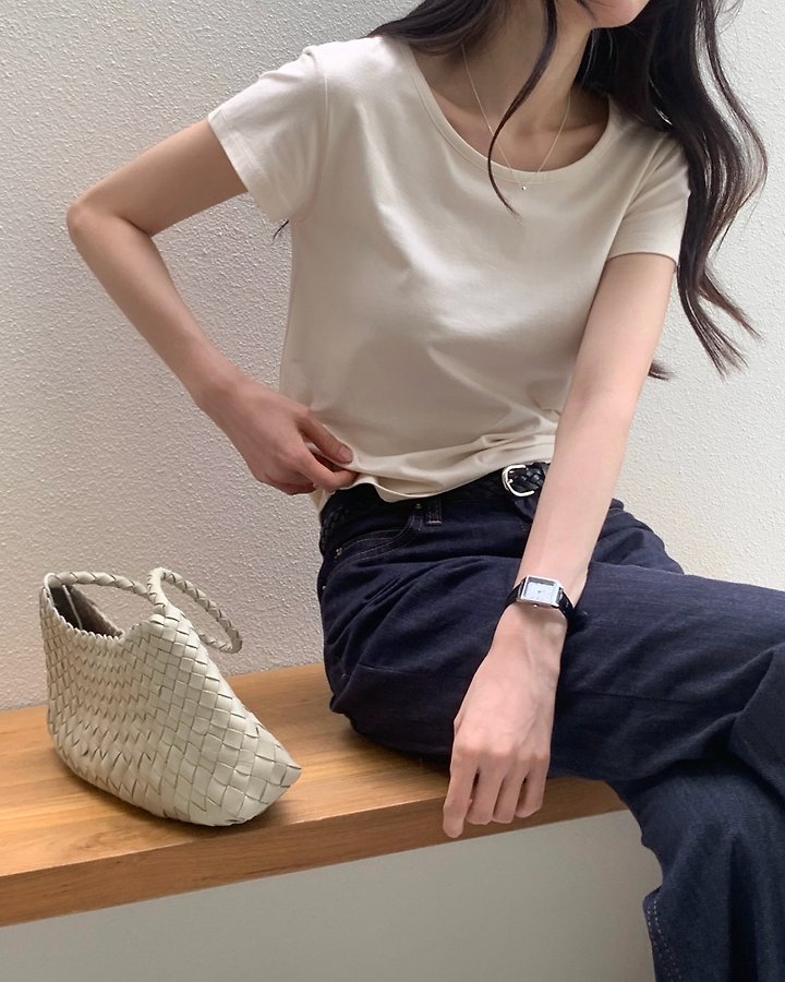 Something Else - Korean Women Fashion - #momslook - Beginning Round-Neck Short-Sleeve Tee - 8