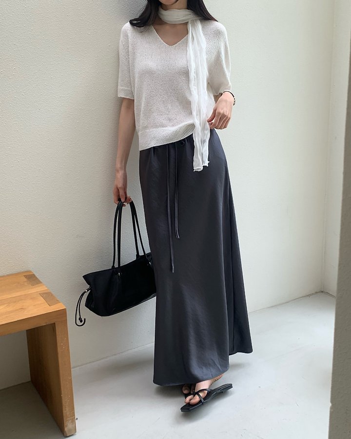 Something Else - Korean Women Fashion - #momslook - Boucle Wholegarment V-Neck Short-Sleeve Knit - 3
