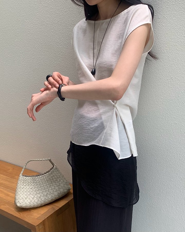 Something Else - Korean Women Fashion - #momslook - Manet Side-Button Flare Blouse - 2
