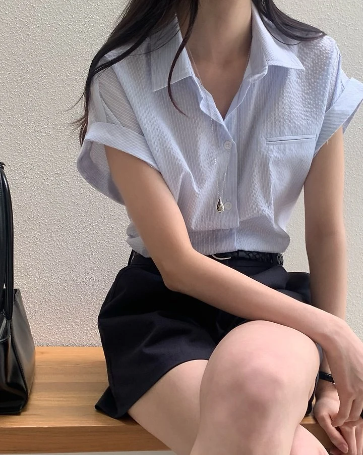 Something Else - Korean Women Fashion - #momslook - Daisy Roll-Up Shirt