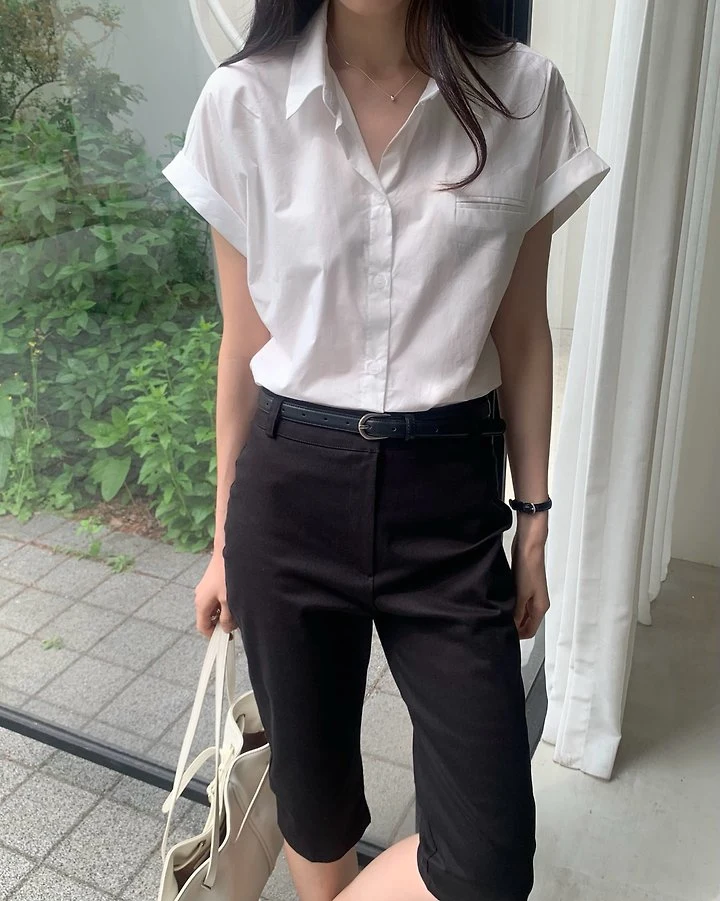 Something Else - Korean Women Fashion - #momslook - Daisy Roll-Up Shirt - 10