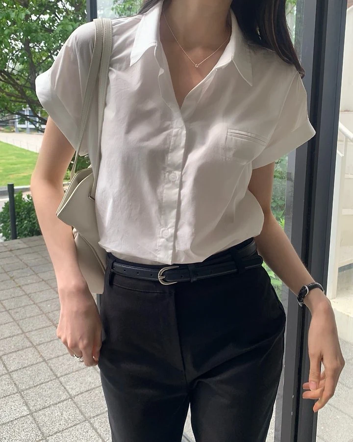 Something Else - Korean Women Fashion - #momslook - Daisy Roll-Up Shirt - 9