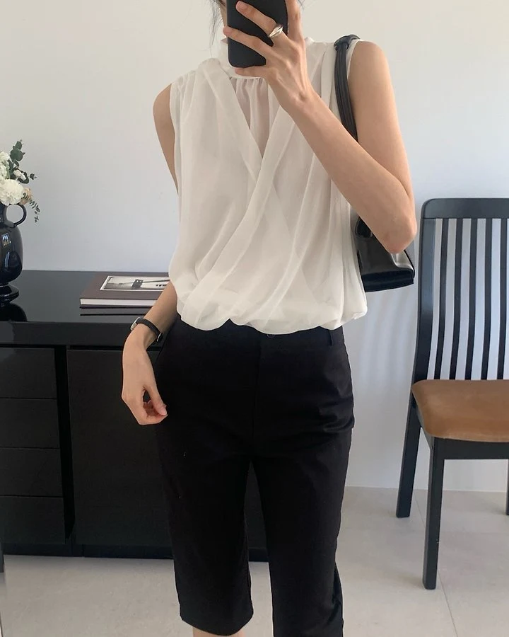 Something Else - Korean Women Fashion - #momslook - Robe Draped Wrap Blouse - 8