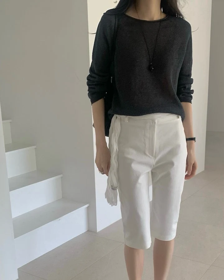 Something Else - Korean Women Fashion - #momslook - Net Summer Long-Sleeve Knit