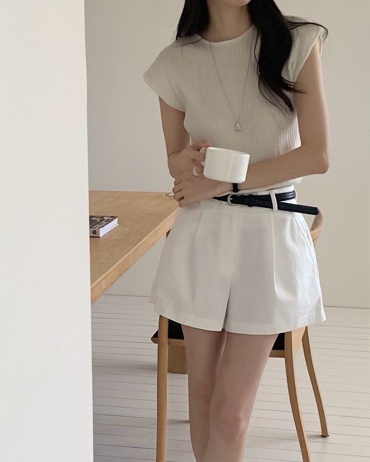 Something Else - Korean Women Fashion - #momslook - Taupe Ribbed Short-Sleeve Knit - 2