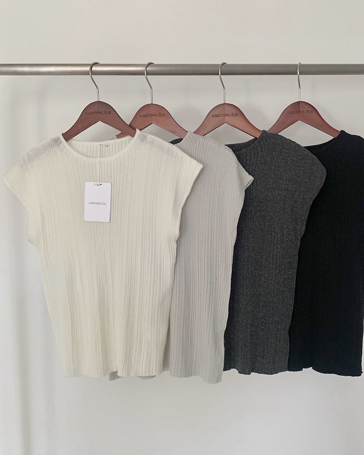 Something Else - Korean Women Fashion - #momslook - Taupe Ribbed Short-Sleeve Knit - 6