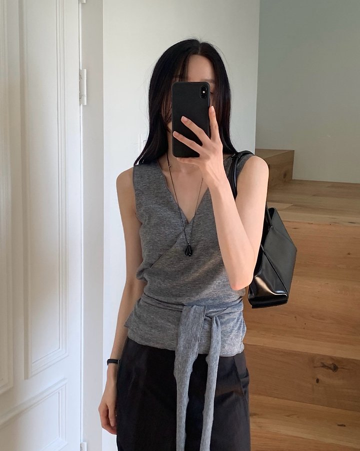 Something Else - Korean Women Fashion - #momslook - Hissle Wrap Sleeveless Cardigan