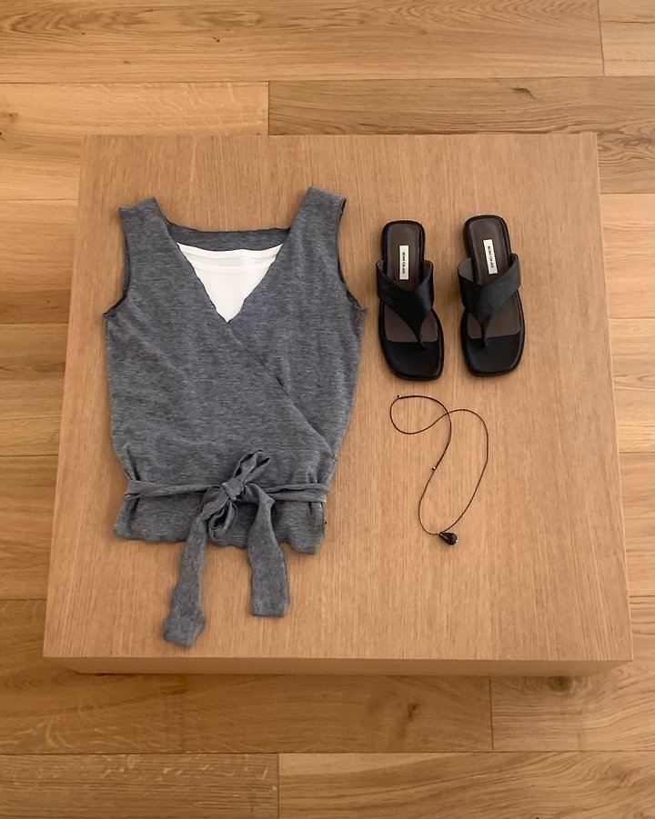 Something Else - Korean Women Fashion - #momslook - Hissle Wrap Sleeveless Cardigan - 2