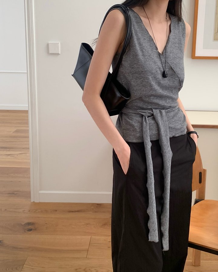 Something Else - Korean Women Fashion - #momslook - Hissle Wrap Sleeveless Cardigan - 3