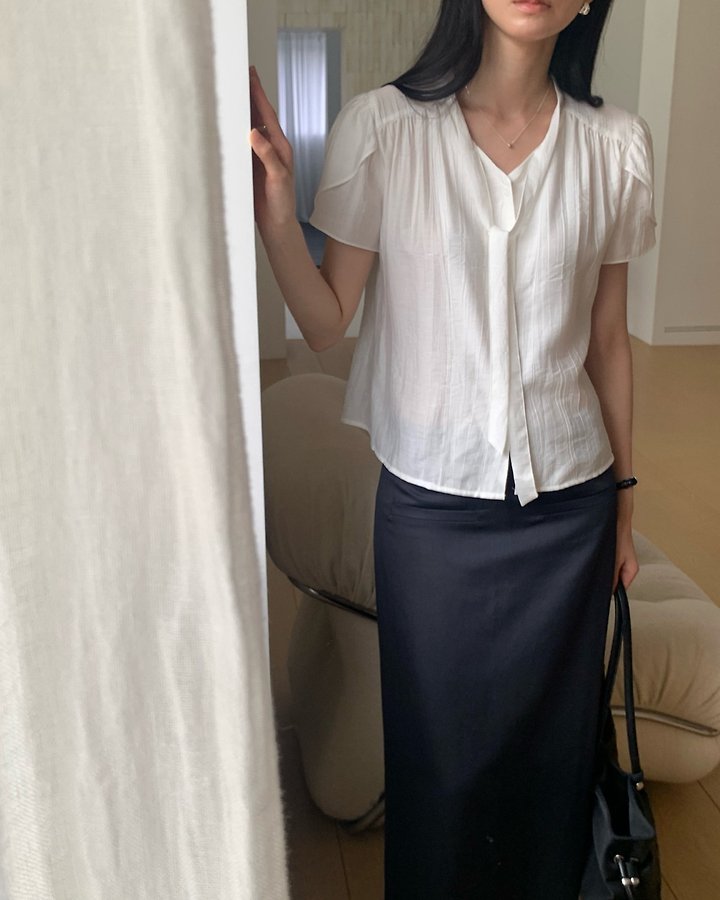 Something Else - Korean Women Fashion - #momslook - Renne Tulip Tie Blouse - 12