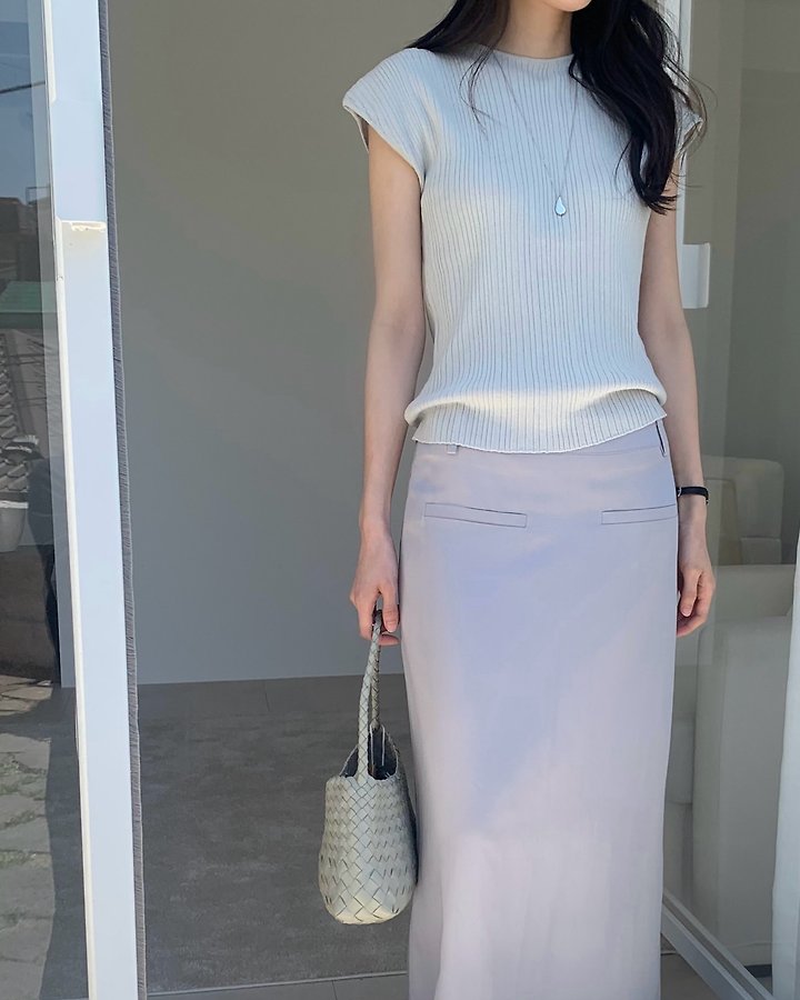 Something Else - Korean Women Fashion - #pursuepretty - Taupe Ribbed Short-Sleeve Knit - 10