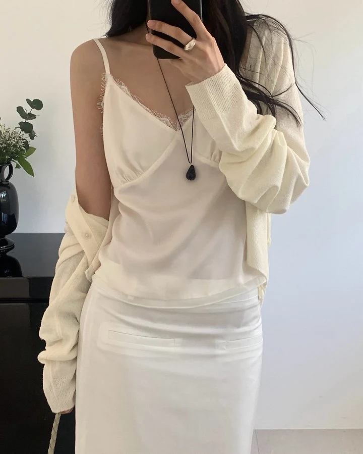 Something Else - Korean Women Fashion - #pursuepretty - Mold Lace Sleeveless Blouse - 9