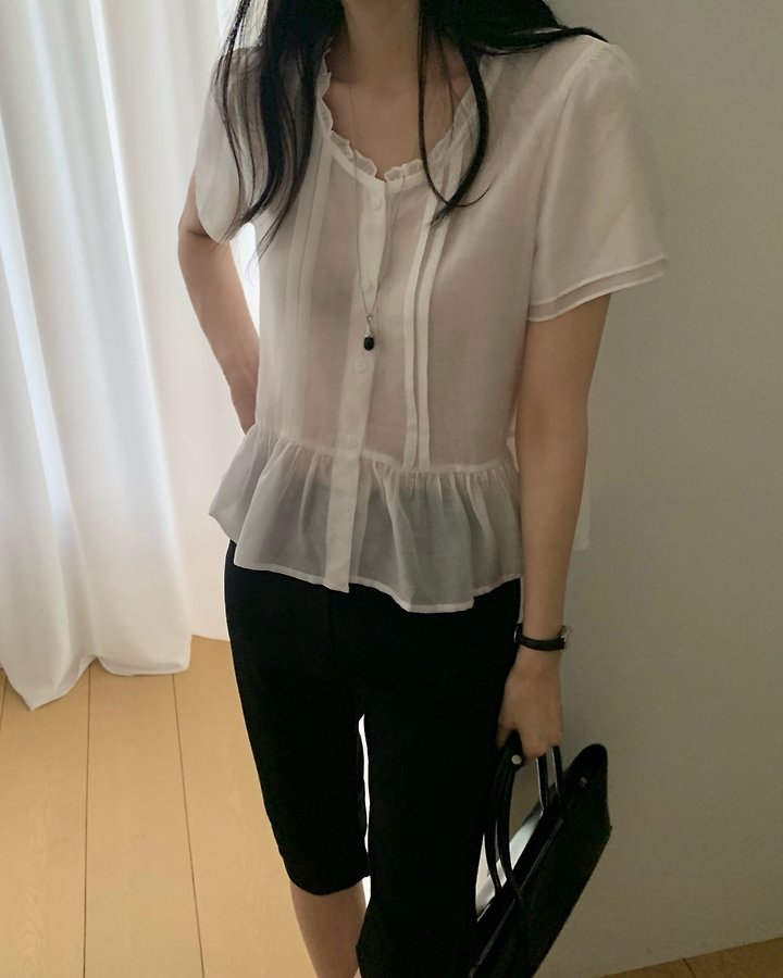 Something Else - Korean Women Fashion - #pursuepretty - Sherbet Frill Pintuck Blouse - 5