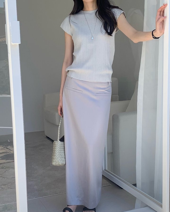 Something Else - Korean Women Fashion - #restrostyle - Taupe Ribbed Short-Sleeve Knit - 11