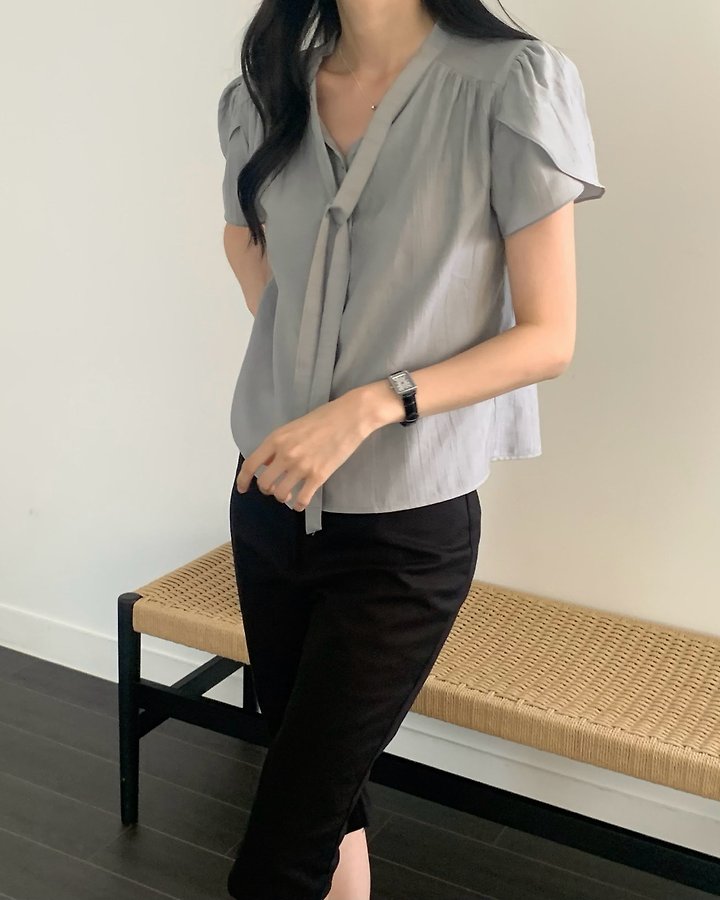 Something Else - Korean Women Fashion - #restrostyle - Renne Tulip Tie Blouse - 5